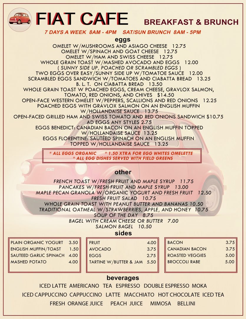 Breakfast and Brunch menu